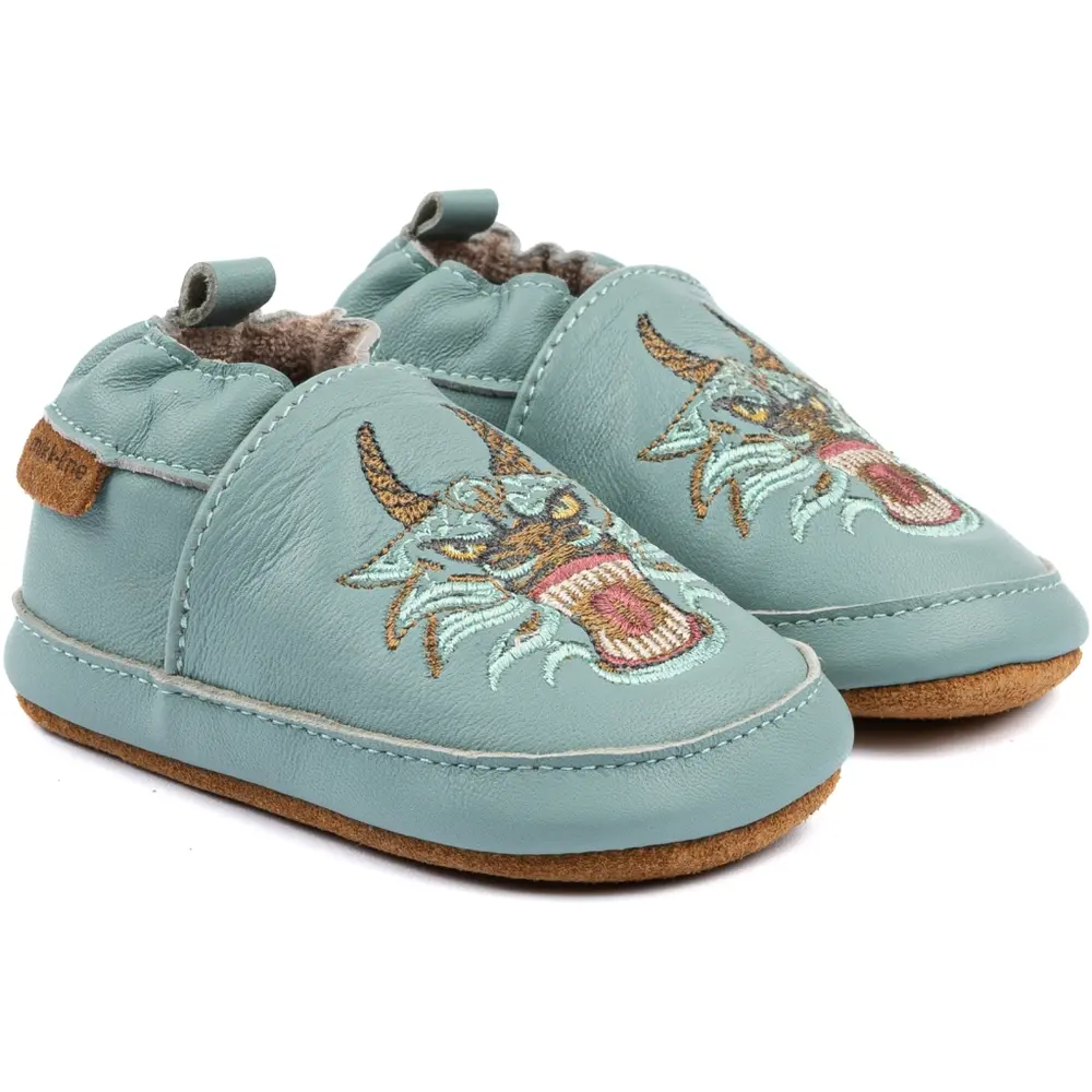 Læder Slipper Green Bay - Grøn til Baby 6-12 Mdr.