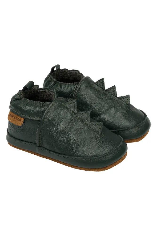 Læder Slippers til Baby - Dino Darkesst, 0-6 Mdr. på Tilbud
