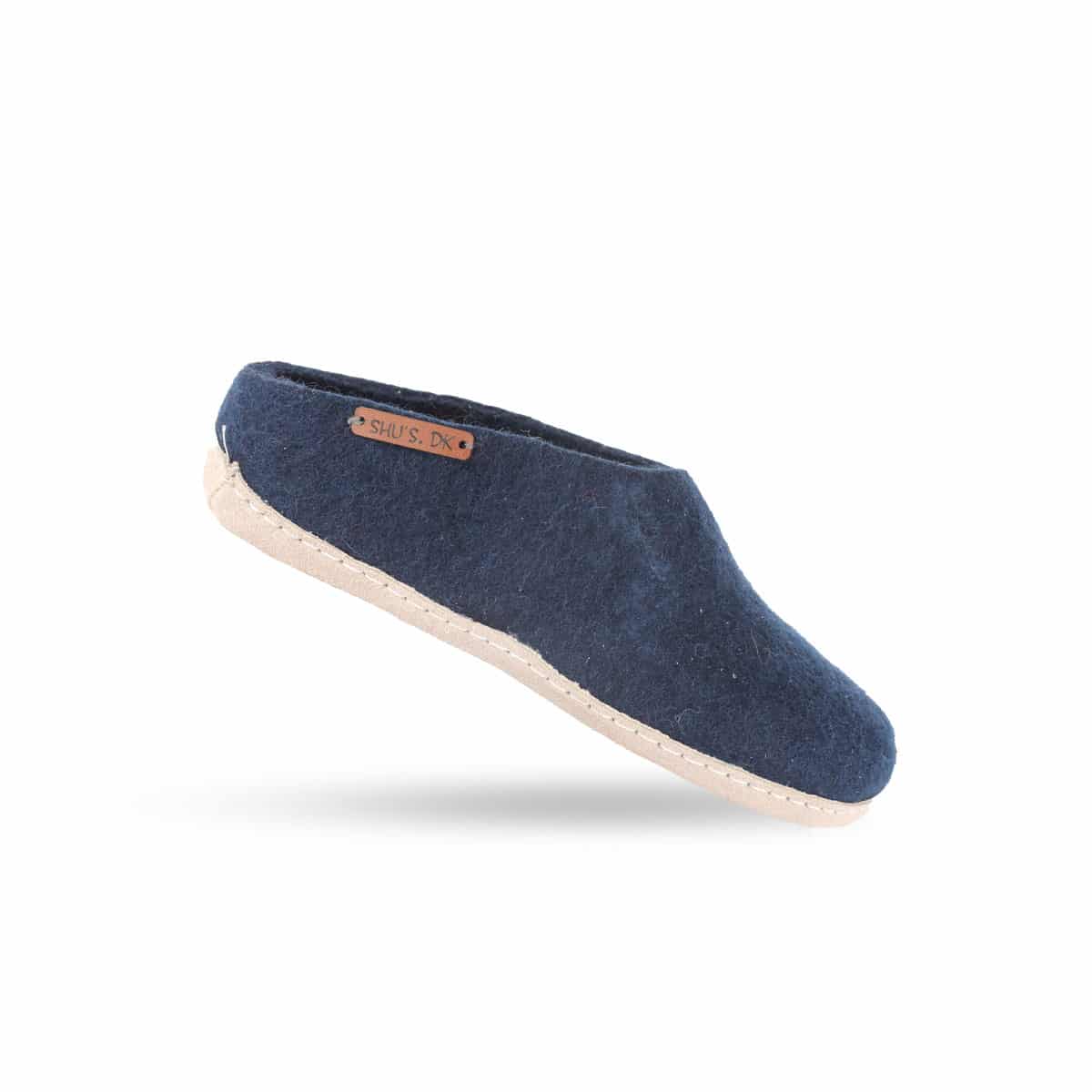 Luksuriøse blå uldtøfler med skindsål – Tilbud 299 DKK!