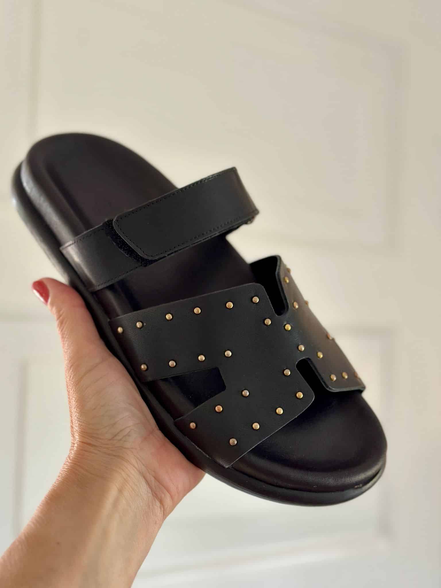 Gloria Shoes Black Slip Sandal Med Velcro - Sort  41