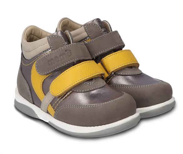 Memo Gabi Sneakers Platin Grå Gul Velcrosko Med Ekstra Støtte -