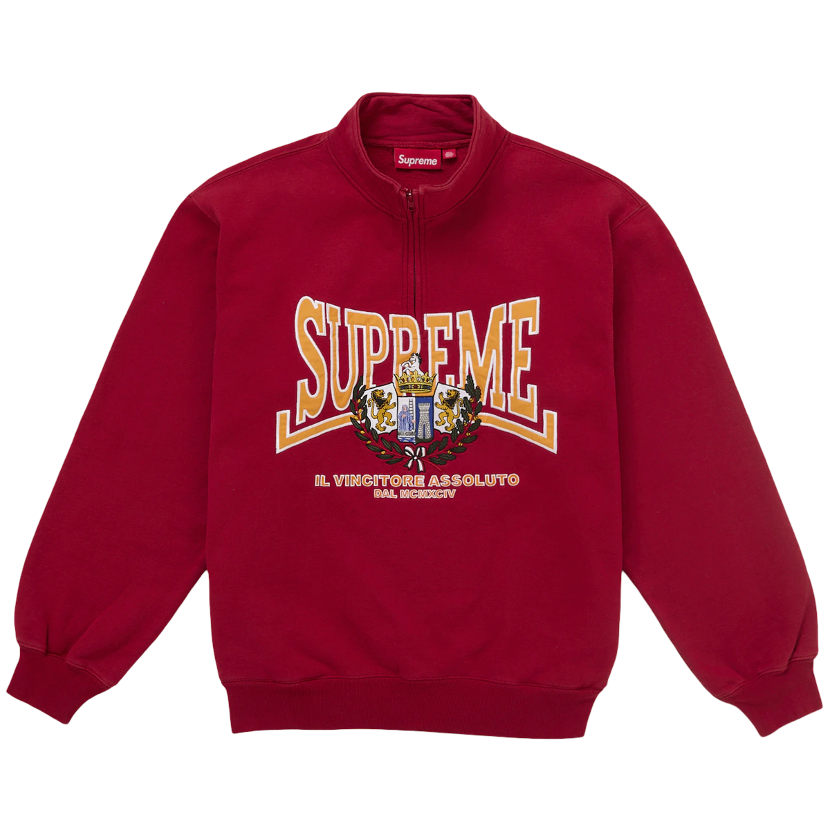 Supreme Crest Applique Half Zip Pullover Red -   S