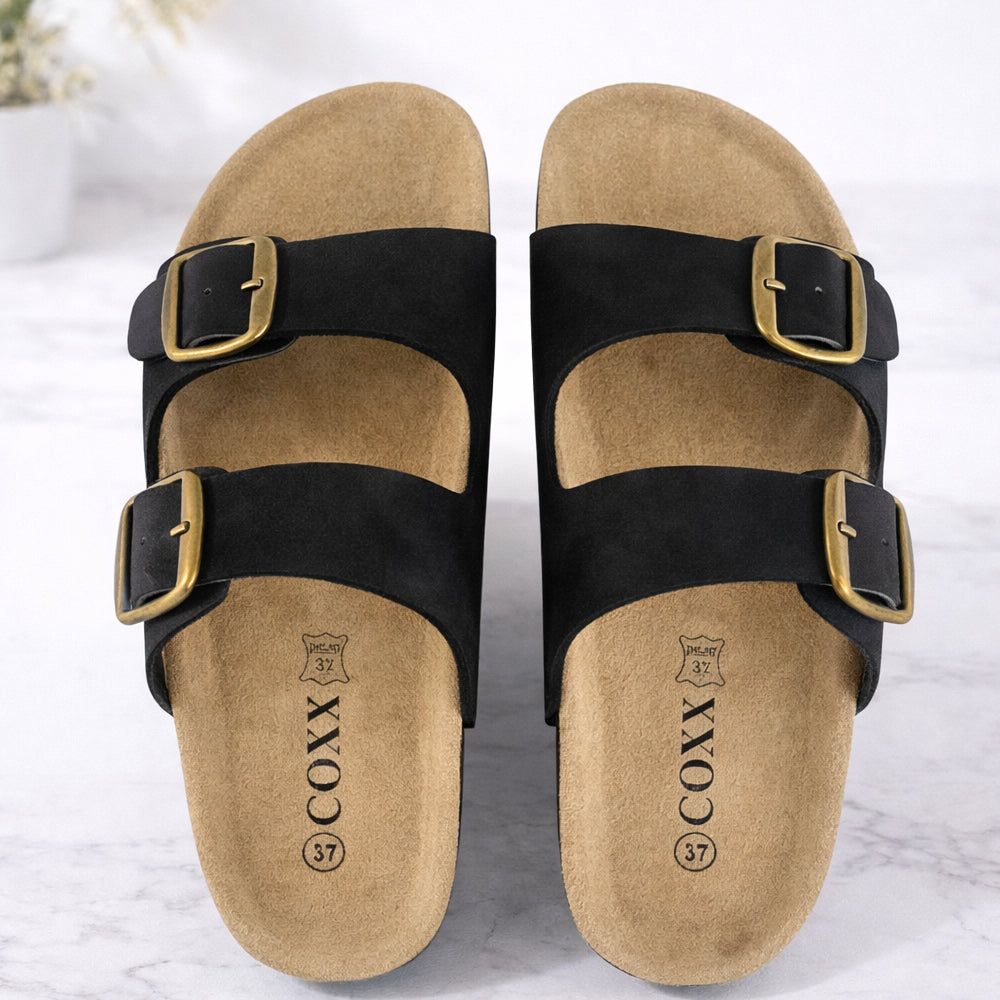 Bio Sandaler Læder Med Skålet Hæl Tågreb Brune Eller Sorte Sort Str - Sort  36
