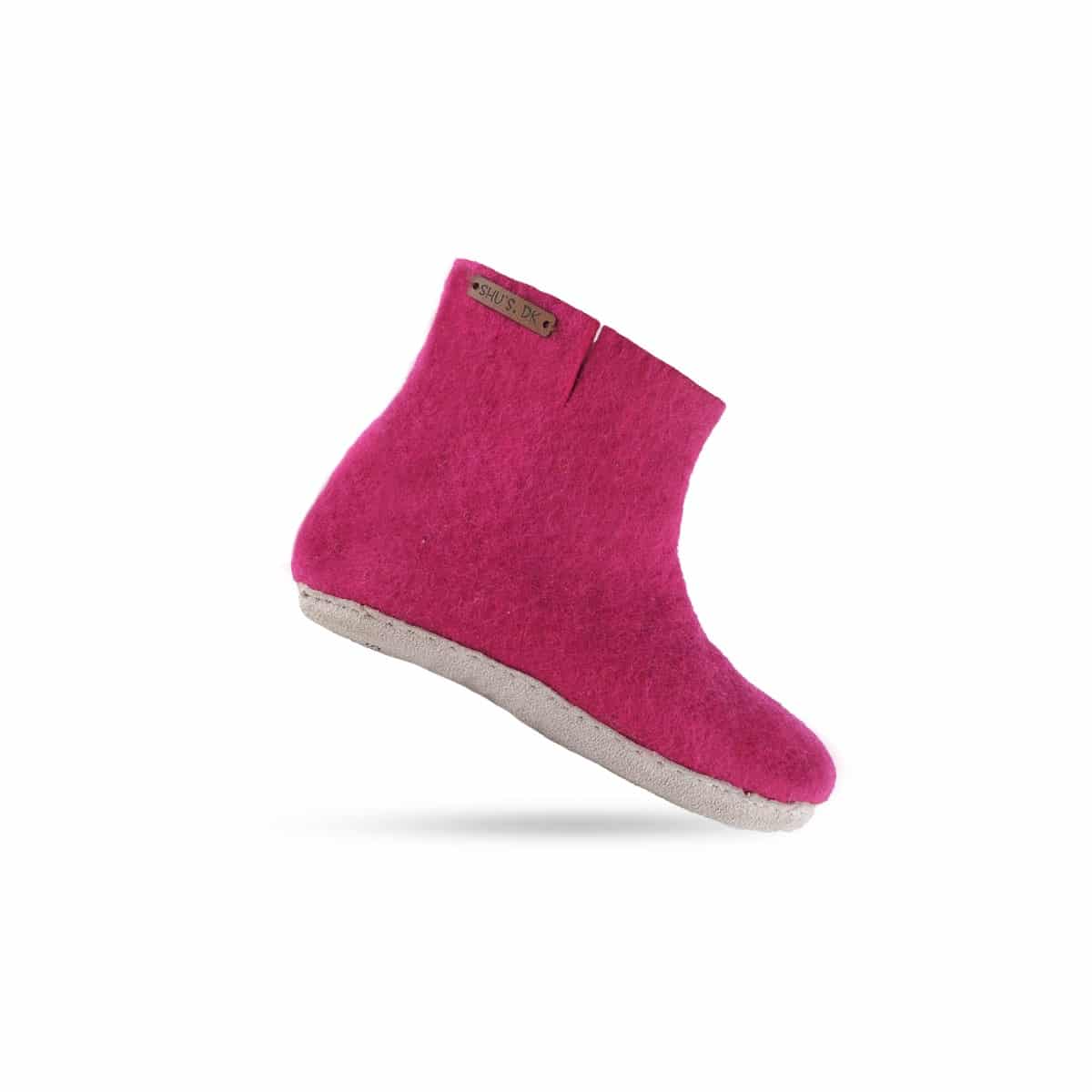 Hjemmesko Med Høj Skaft 100 Ren Uld Model Pink Sål Skind Dansk Design Fra Shus - Pink  36