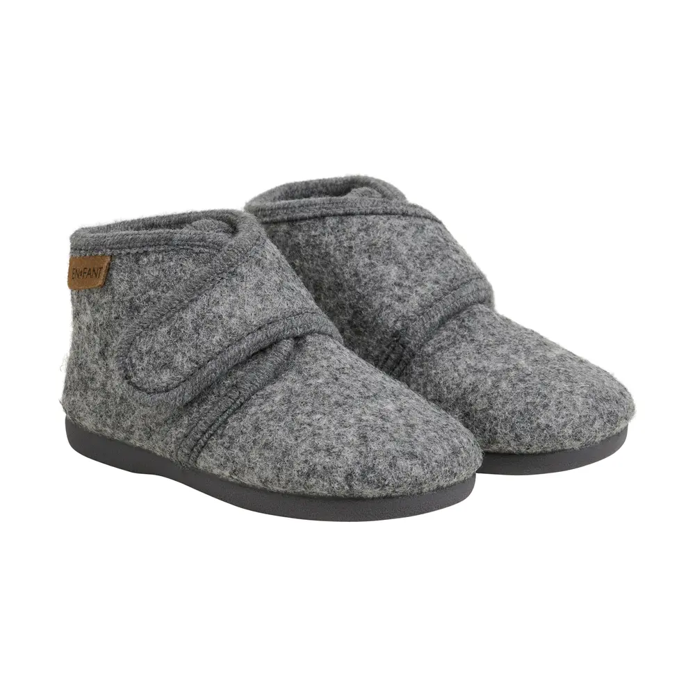 Uldhjemmesko Velcro Dark Gray Melange - Hjemmesko  24