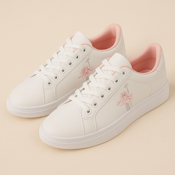 Sneakers Diane Lyserød Hvide Med Lyserød Broderi - Hvid  Str. 36  - Rosk