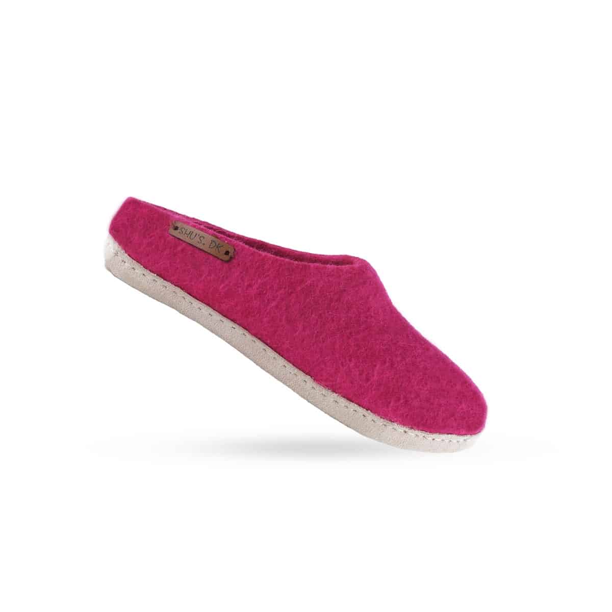 Uldtøffel Hjemmesko 100 Ren Uld Model Pink Sål Skind Dansk Design Fra Shus - Pink  36