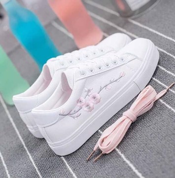 Sneakers Pink Daisy: Hvide Med Lyserød Broderi - Hvid